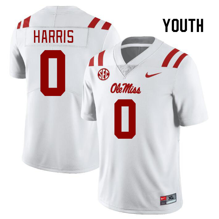 Youth #0 Joshua Harris Ole Miss Rebels College Football Jerseys Stitched Sale-White - Click Image to Close